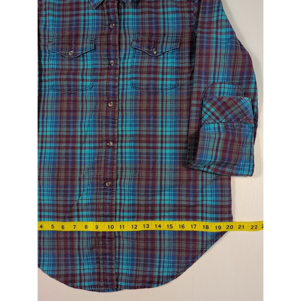 KAVU Men’s L Plaid Flannel Shirt Blue Teal Maroon Long Sleeve Casual Outdoor - Picture 10 of 14